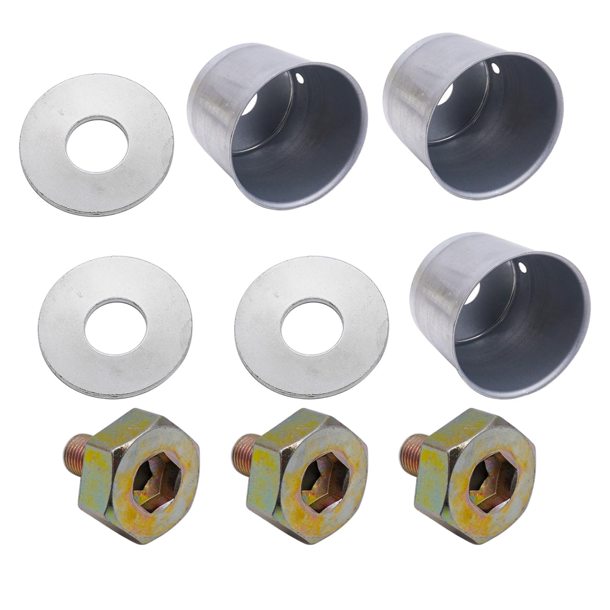 AIPICO blade bolts and washers aligned for precise mower blade fit
