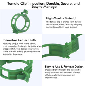 Aipker tomato clips with center teeth grip to stabilize trellis lines.