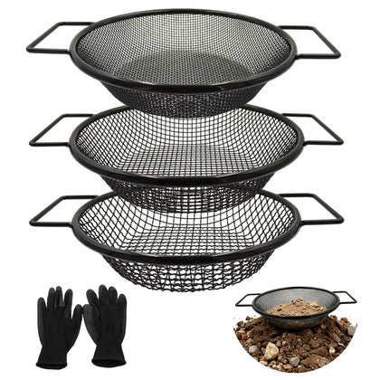 AireKouzia 3Pcs black dirt soil sifter with mesh set speeds up soil screening.