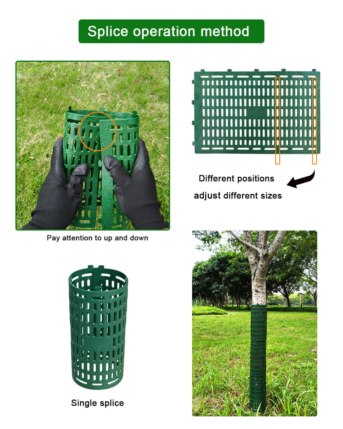 AireKouzia bark protectors splicable to fit trees and deter bark damage.