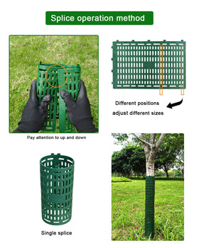 AireKouzia bark protectors splicable to fit trees and deter bark damage.