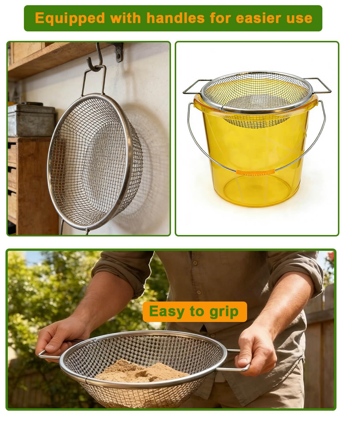 AireKouzia Multi-use sifter supports garden beds and DIY tasks.