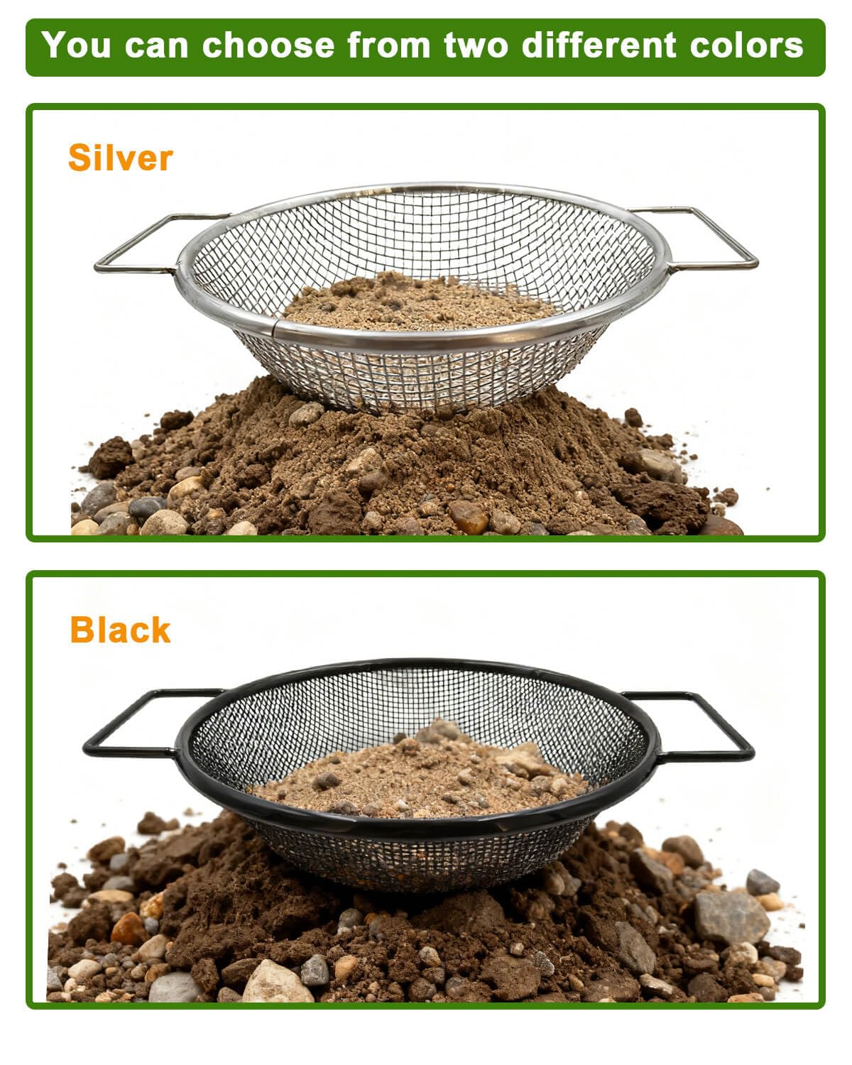 AireKouzia mesh sizes 1/8 in, 1/4 in, and 3/8 in for precise separation.