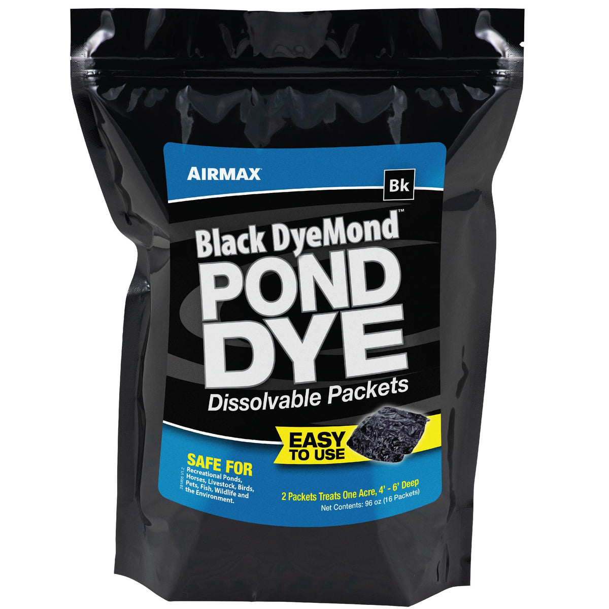 Airmax DyeMond pond dye packets ready to color and shade your pond.