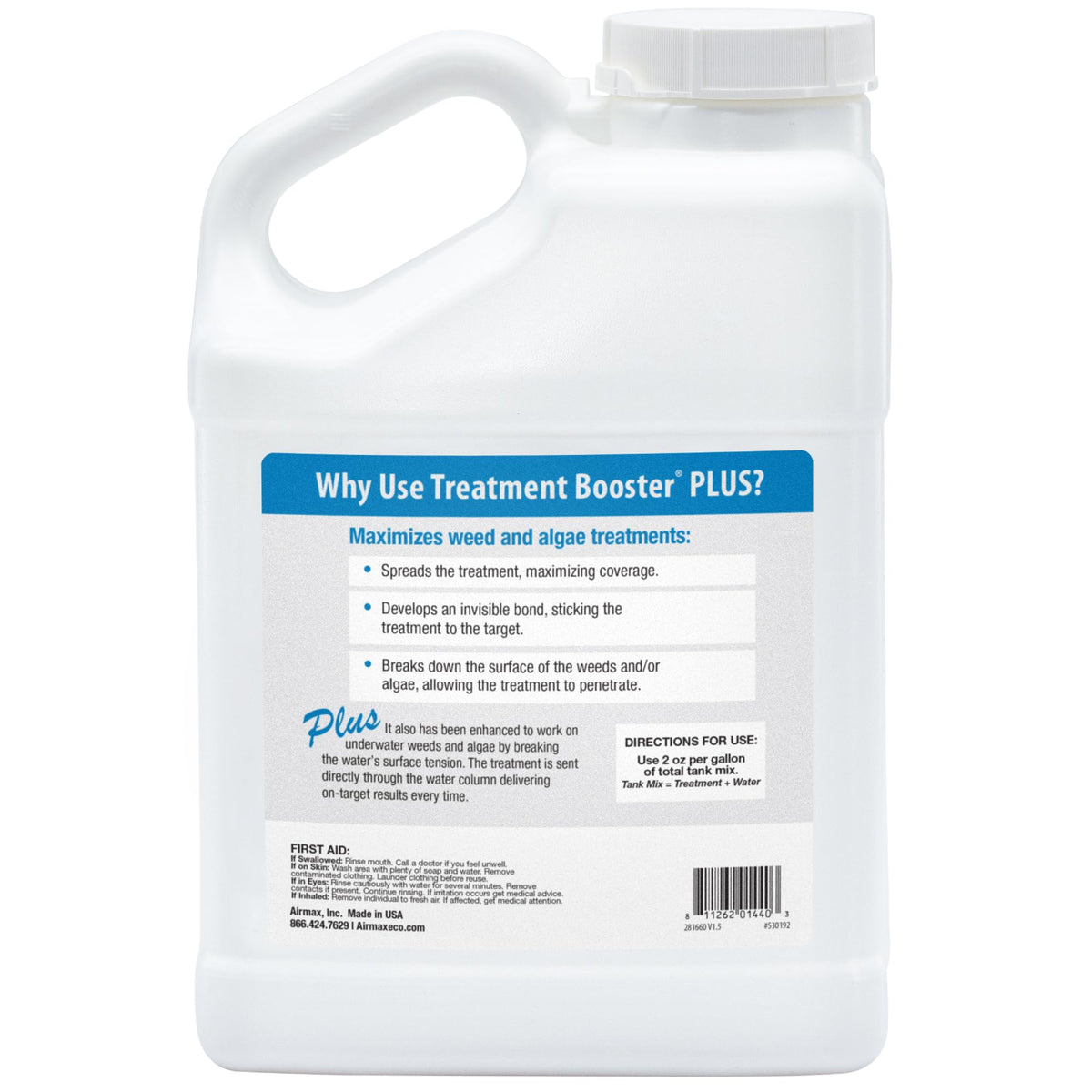 Airmax Treatment Booster Plus label close-up with usage notes for safe mixing.