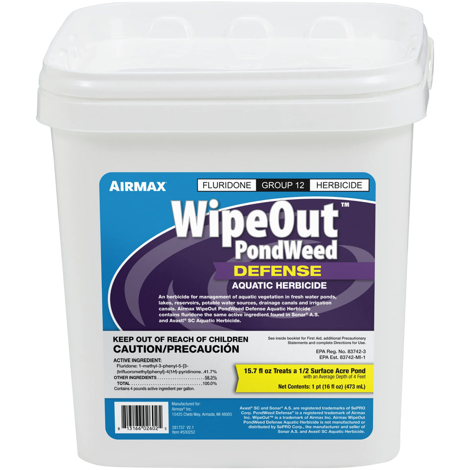 Airmax WipeOut bottle pour demonstrates simple pond weed control application.