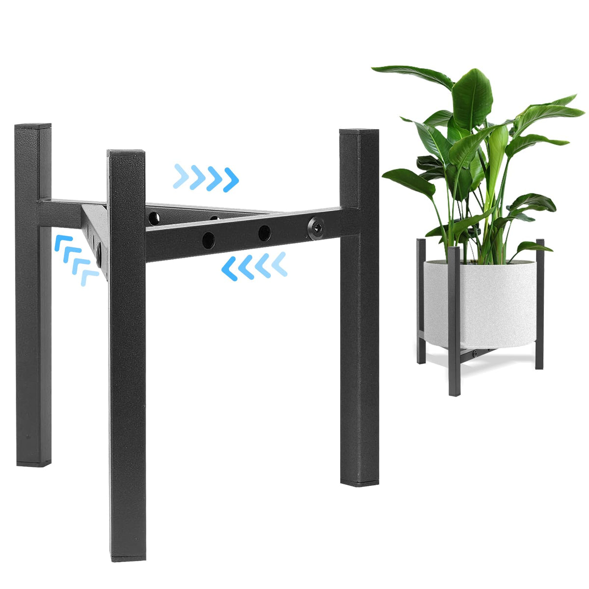Airpark adjustable plant stand shows 8-12in width for versatile pot sizes