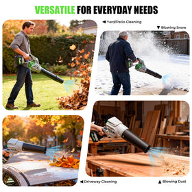 AirPlus four-speed settings optimize patios, leaves, snow, and debris