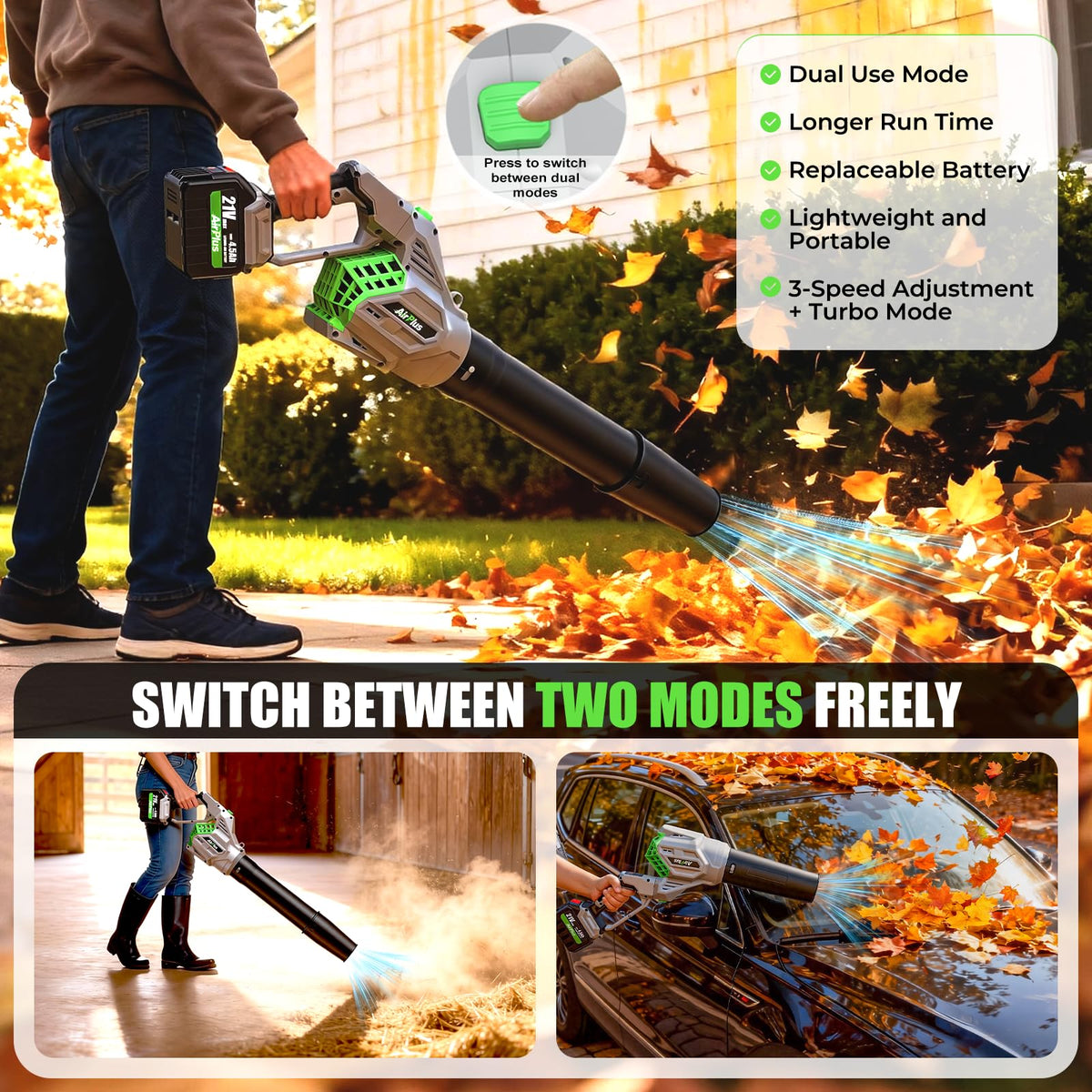 AirPlus high-efficiency brushless motor delivers up to 580 CFM