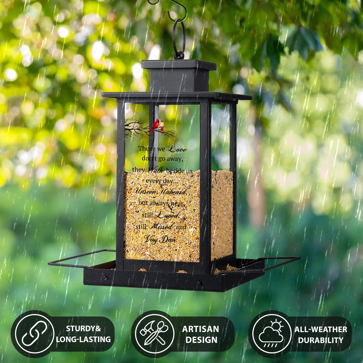 Airrioal Memorial Cardinal Bird Feeder side view highlighting sturdy, weather-resistant build.