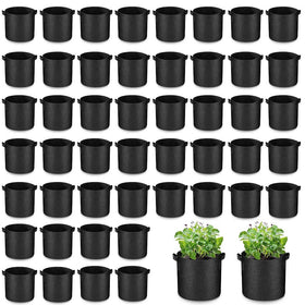 Airsnigi 50-pack 10-gallon grow bags with reinforced handles for easy transport.