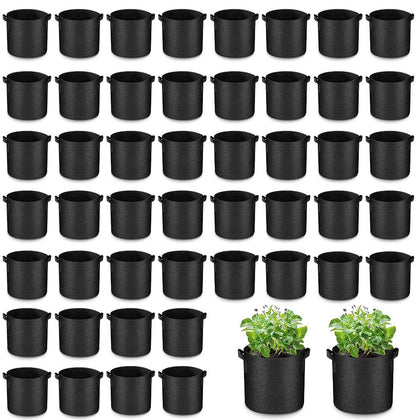 Airsnigi 50-pack 10-gallon grow bags with reinforced handles for easy transport.