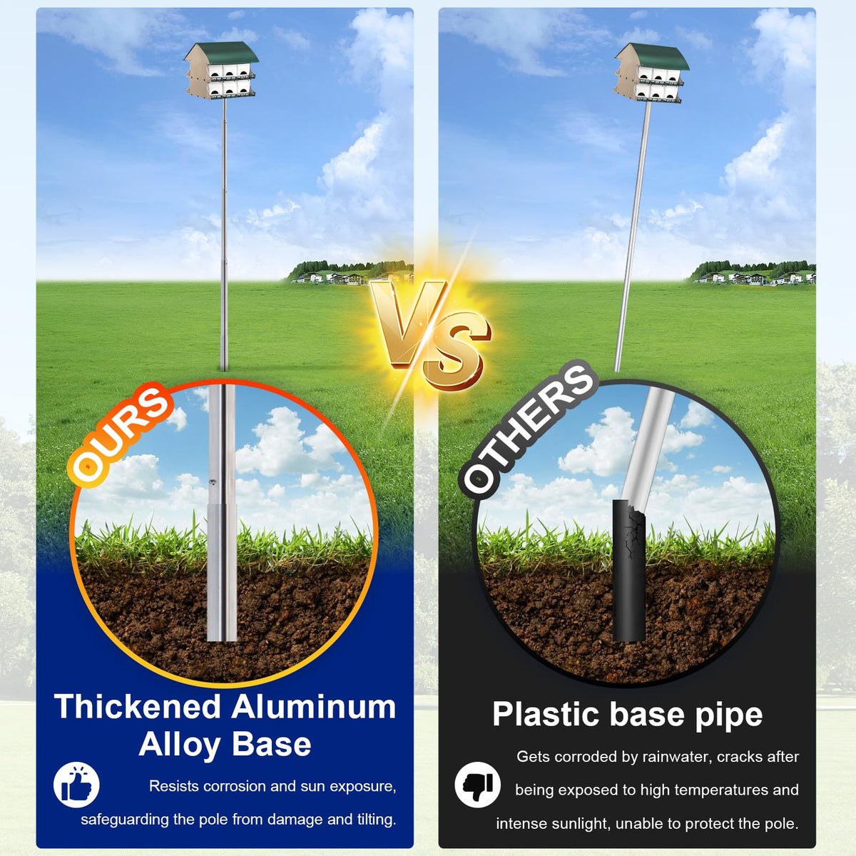 AirVows aluminum base tube reinforcing stability and rust resistance