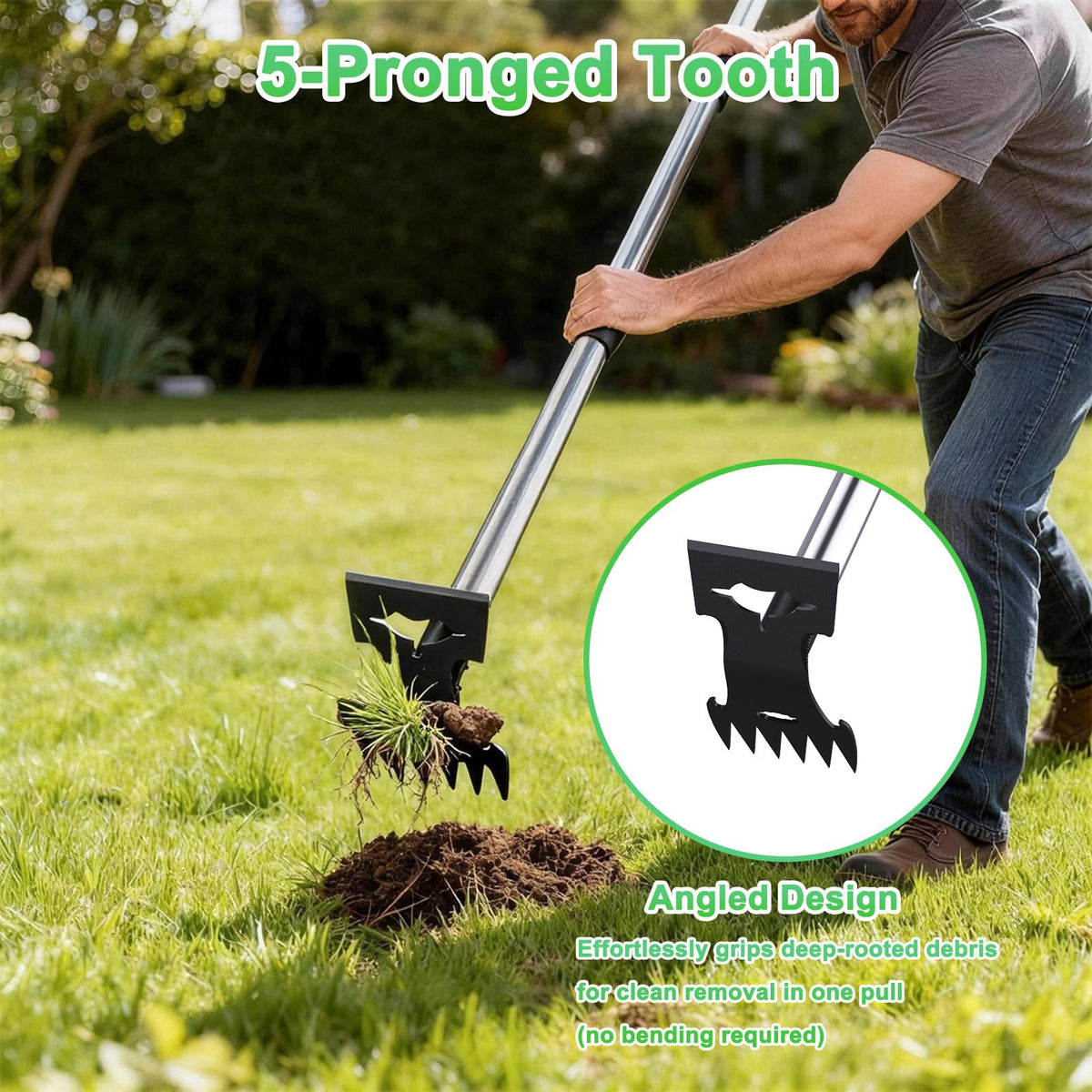 Aishkimo 2-in-1 weed rake and hoe head for efficient patch clearing.