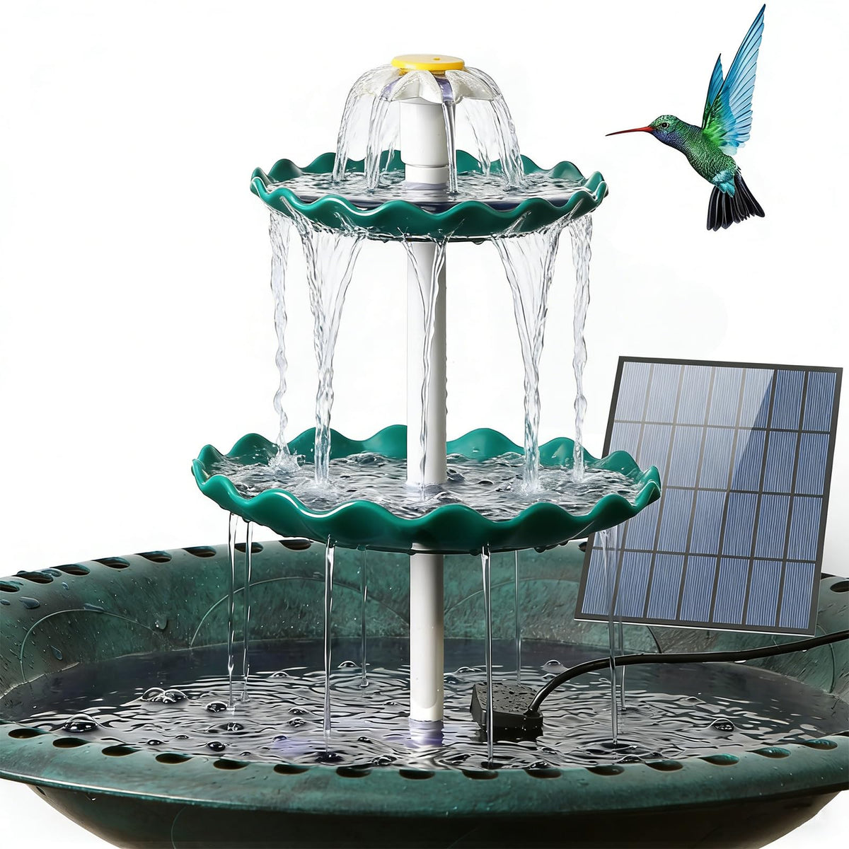 AISITIN 3-tier bird bath fountain assembled in sunny garden to attract birds.