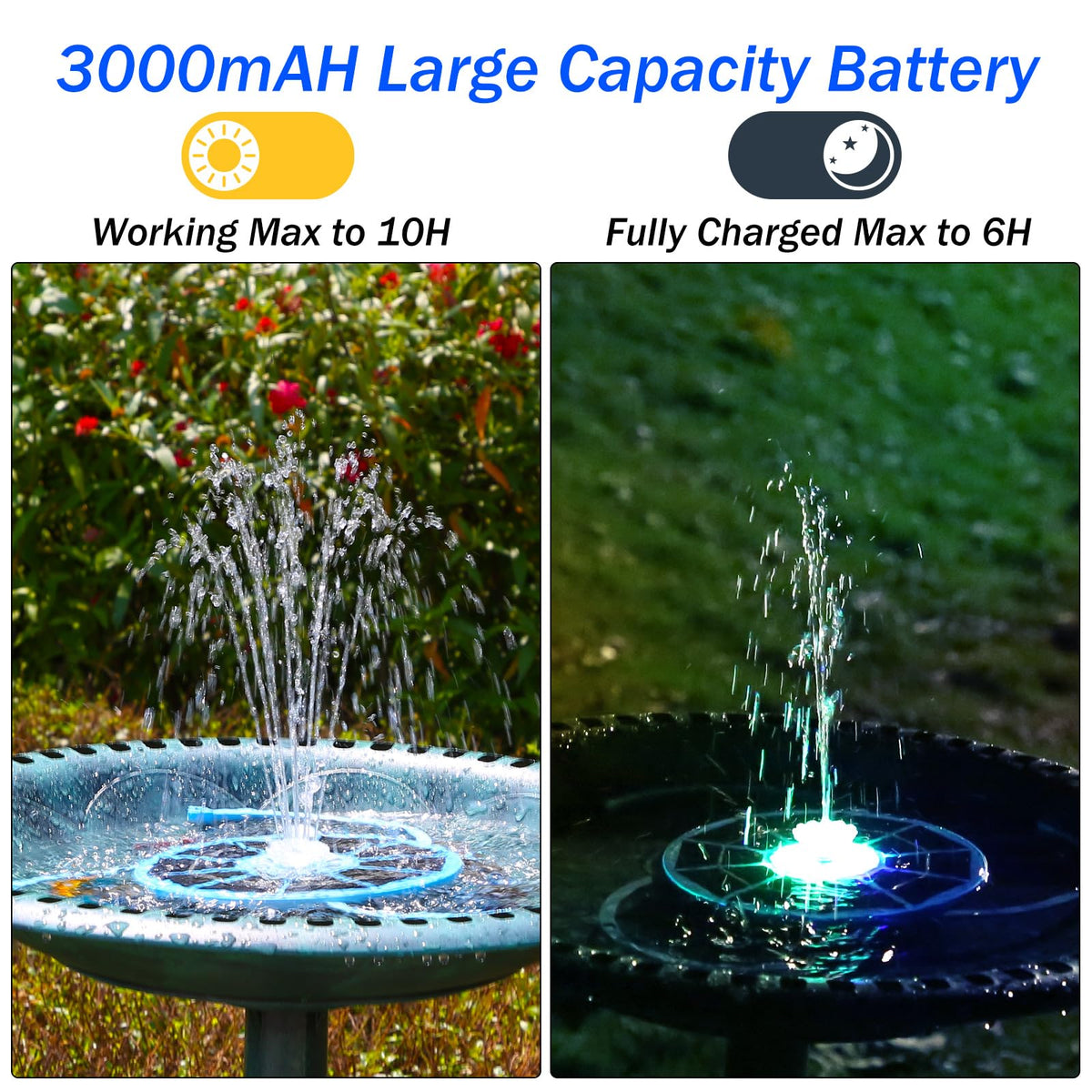 AISITIN 3000mAh battery powers fountain after sunset for longer evenings