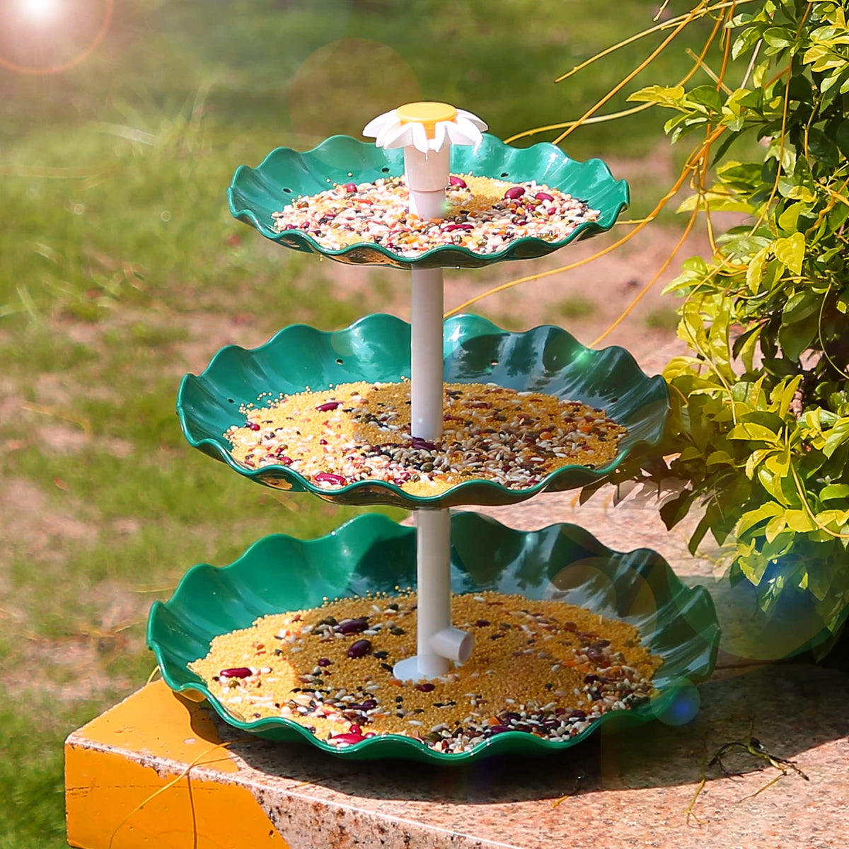 AISITIN multi-purpose outdoor bird feeder and fountain supports birds and garden decor.