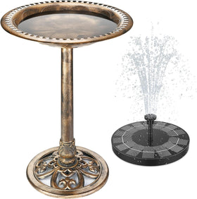 AISITIN bird bath on a 28-inch pedestal enhances garden decor and bird visits.