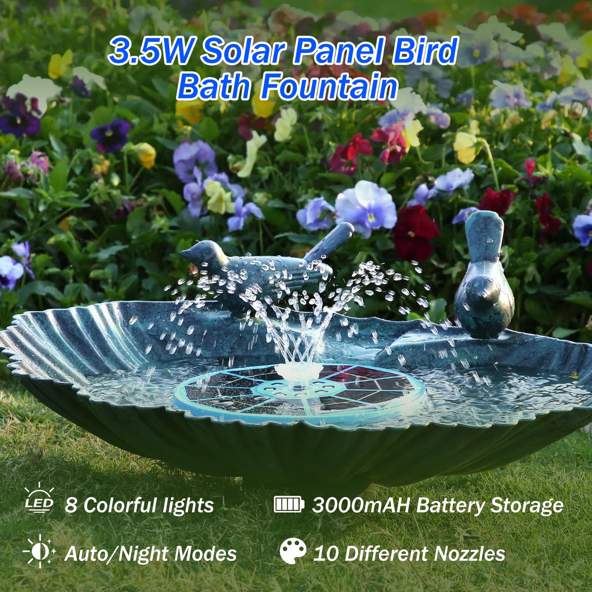 AISITIN LED colorful lights create vivid night display for ponds and bird baths
