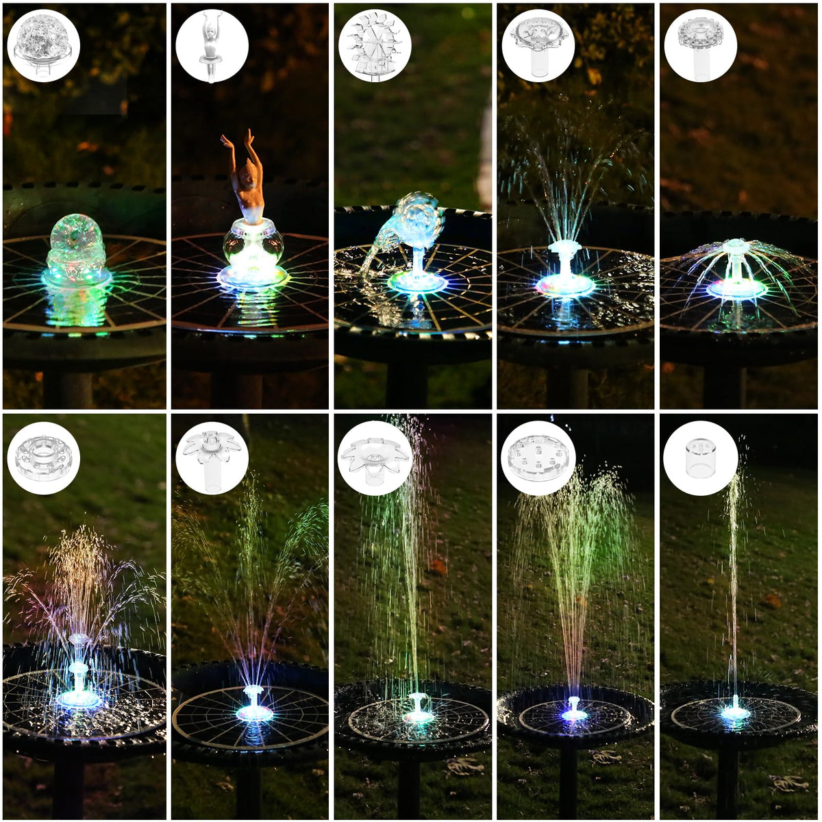 AISITIN solar fountain LED lights create colorful night ambience