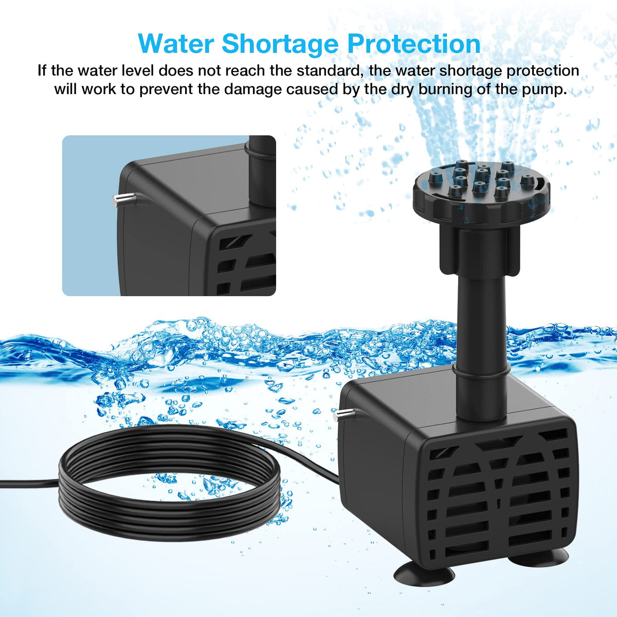 AISITIN six-nozzle fountain head offers versatile spray heights and shapes.