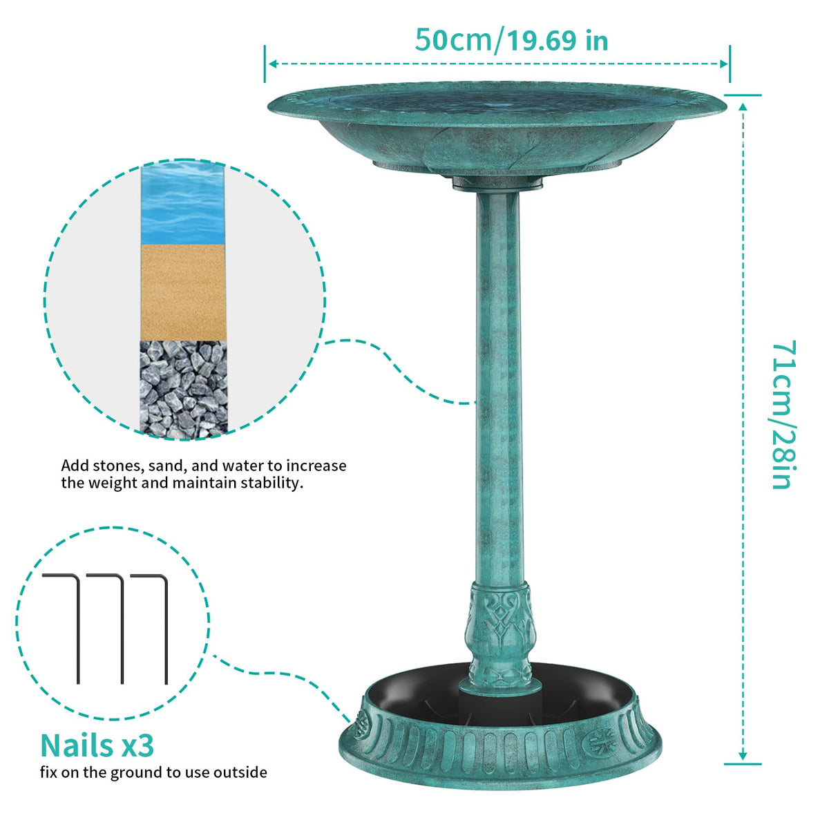 AISITIN turquoise-finish bird bath base enhances outdoor decor while attracting birds