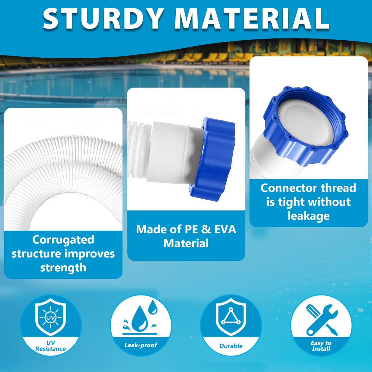 AISungoo pool hoses flexibility 59-inch for effortless maneuvering around tight spaces.
