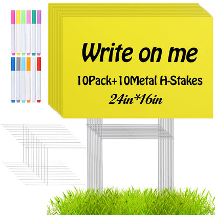 AITIKUE yard sign 24x16 yellow blank with stakes for outdoor display