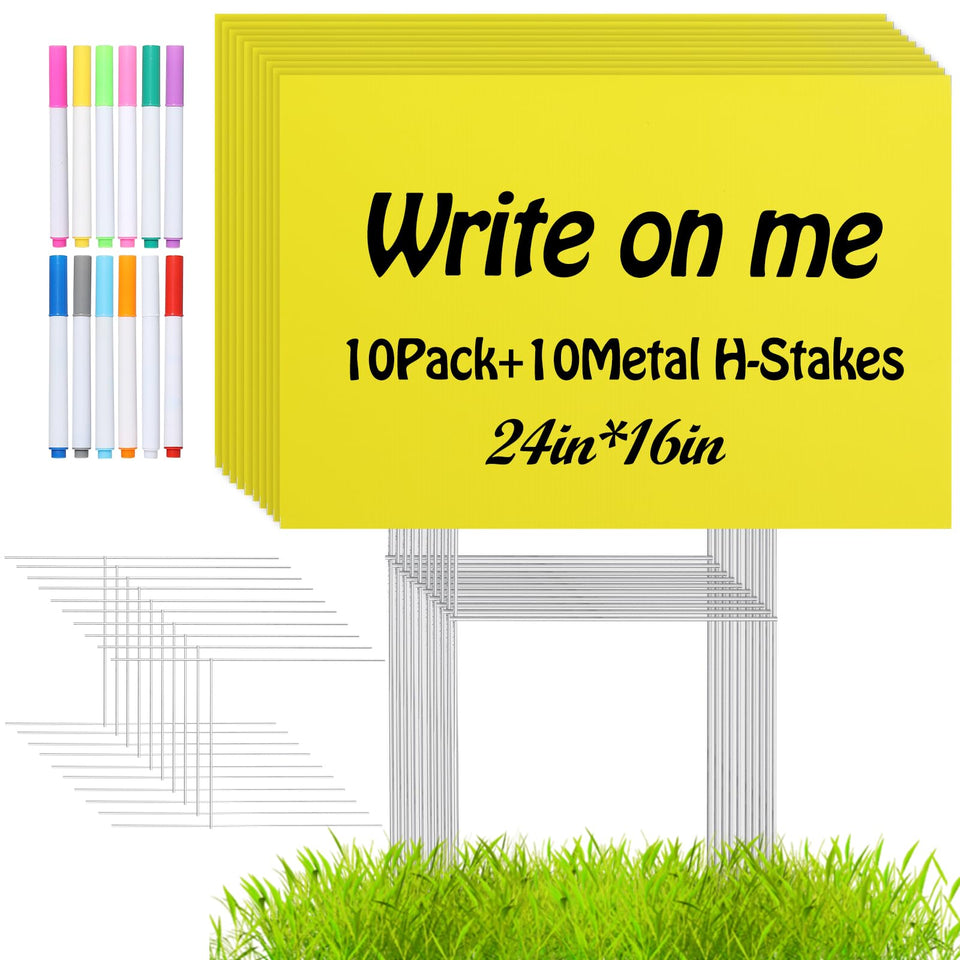 AITIKUE yard sign 24x16 yellow blank with stakes for outdoor display
