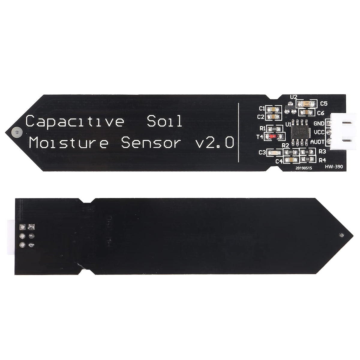 AITRIP capacitive soil moisture sensor closeup highlights corrosion resistance for outdoor use.