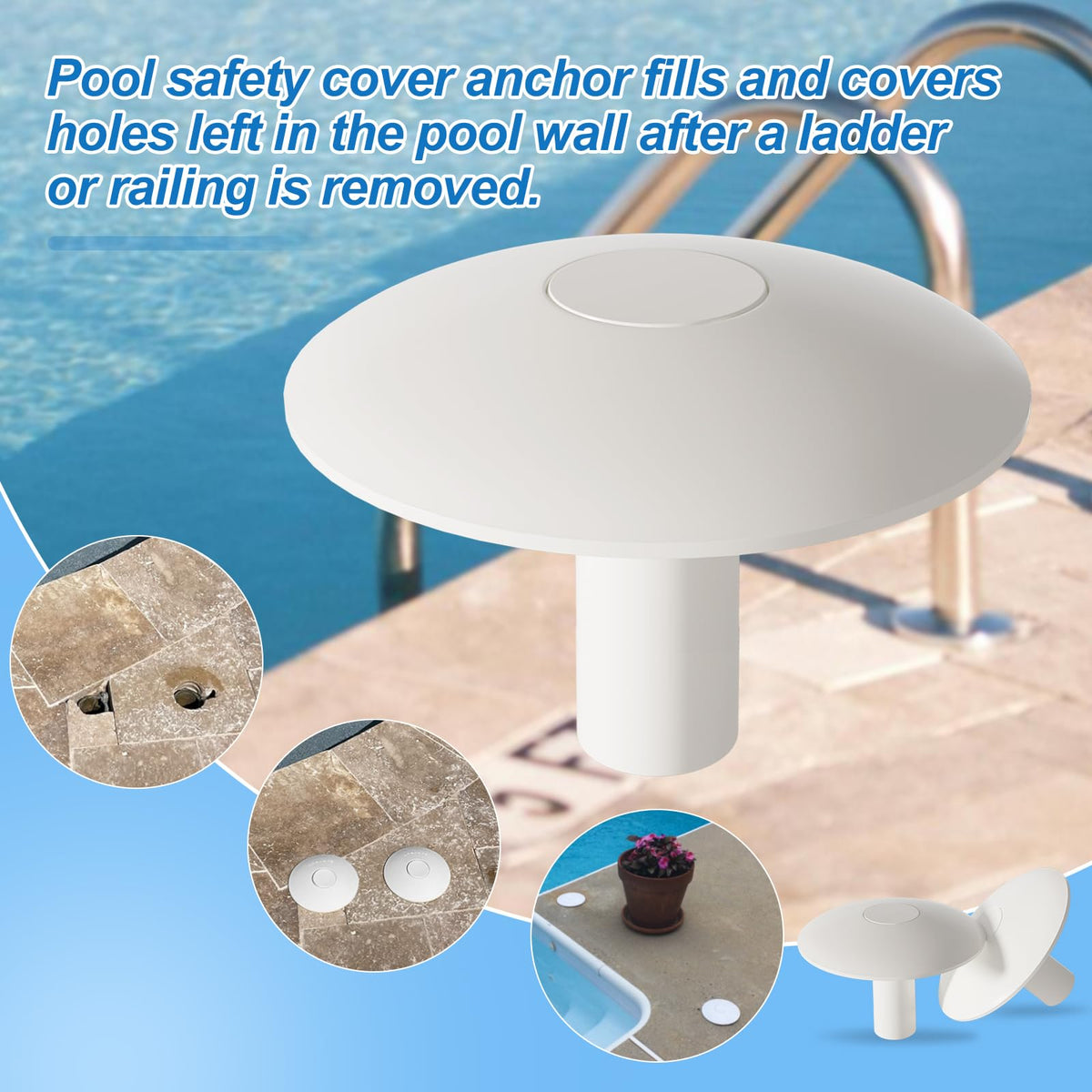 Aitruman pool anchor socket cover closeup, hole filler detail