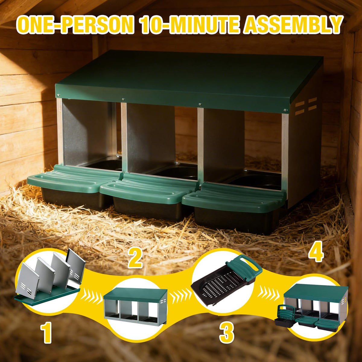 Aivituvin chicken coop with swing perch near nesting area