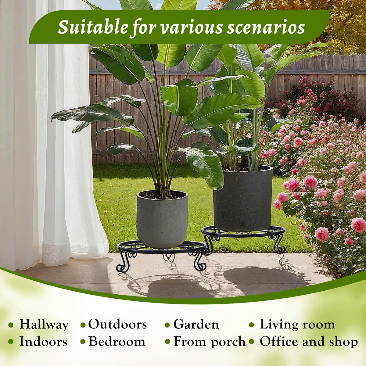 Aivkoif round wrought-iron planter stand suits indoor and outdoor spaces.