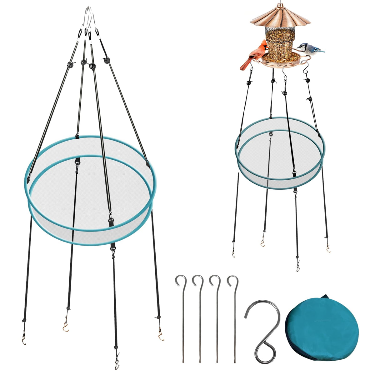 aiwrbwcey Bird Seed Catcher 20-inch Tray with gray net helps outdoor feeding stay tidy