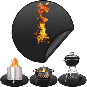 AIZEUSS 24-inch fire pit mat under Solo Stove Bonfire protecting deck from embers.