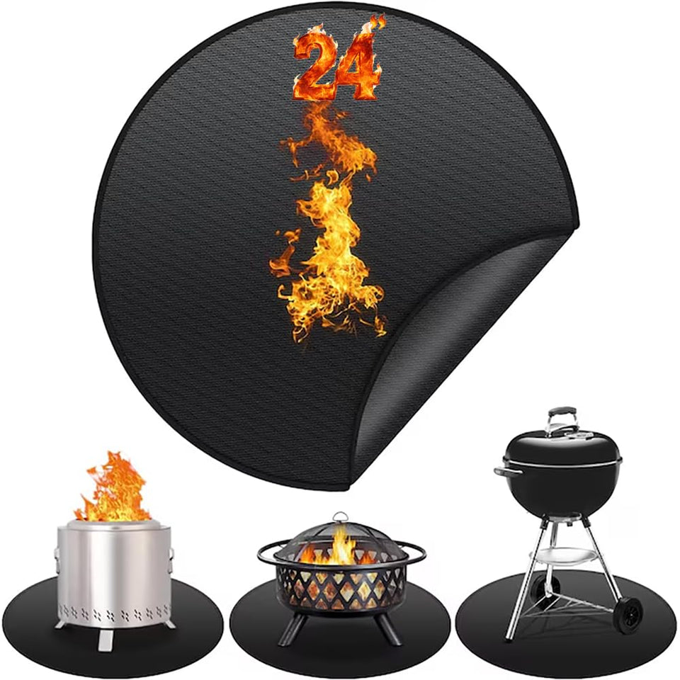 AIZEUSS 24-inch fire pit mat under Solo Stove Bonfire protecting deck from embers.