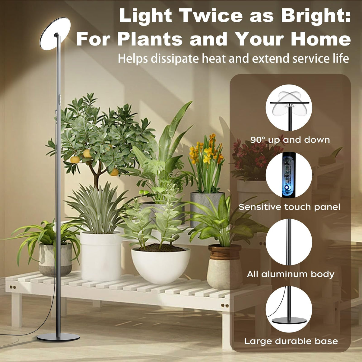 AJABotanics Grow Light height-adjustment feature for tall indoor plants