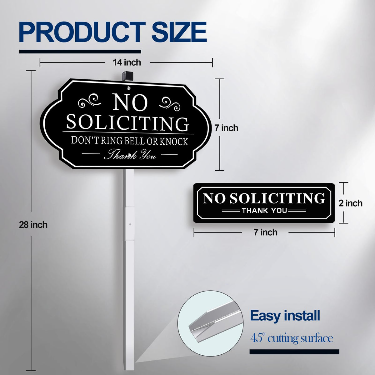AJIAJIA No Soliciting Sign front view, 14x7, high visibility for curbside messaging.