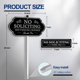 AJIAJIA No Soliciting Sign front view, 14x7, high visibility for curbside messaging.