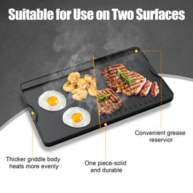 AJinTeby cast iron griddle offers a 16x24 inch cooking area for family meals