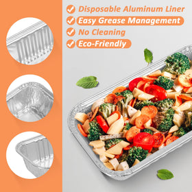 AJinTeby aluminum pan liners stacked for eco-friendly disposal after grilling