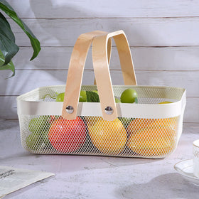 AJIODA fruit basket with wooden handle ideal for countertop produce.
