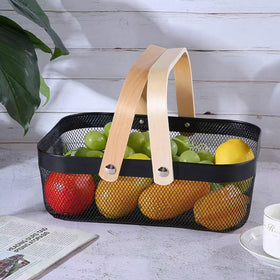 AJIODA fruit basket with wooden handle for easy transport and fresh display.
