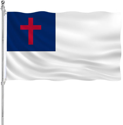 AJJSUE Christian flag 3x5 double-sided displays vivid faith symbols outdoors.