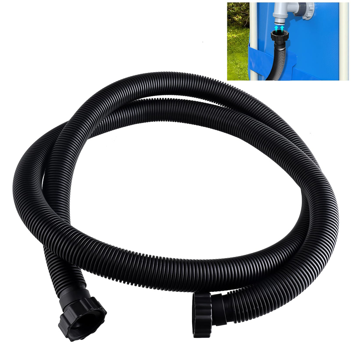 AJLICHIBAN FUN 10ft pool hose, 1.5in diameter, for above-ground pools, improves flow