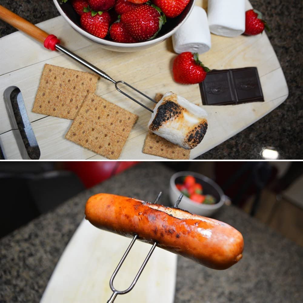 Ajmyonsp dual-prong design holds marshmallows and hot dogs steadily.