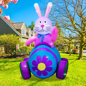AJY Easter bunny waving pose inflatable with LEDs enhances yard ambiance