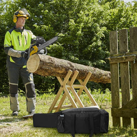Ajyingasyo chainsaw bag bottom non slip feet stabilize on rough ground.