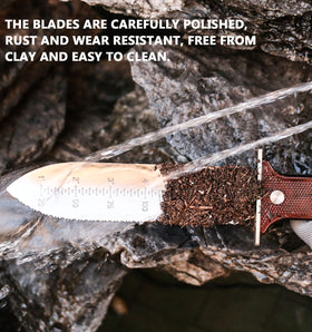 AKAKD Hori Hori knife in use—versatile garden tool for digging and weeding