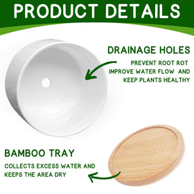 AKAQCHANG ceramic planter with tray, ideal for small indoor plants.